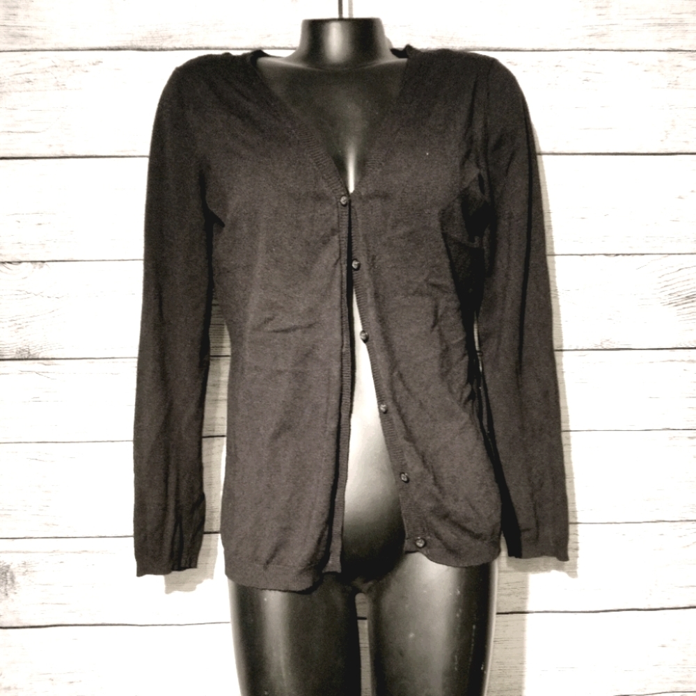 Black Soft V Neck Cardigan Long Sleeve